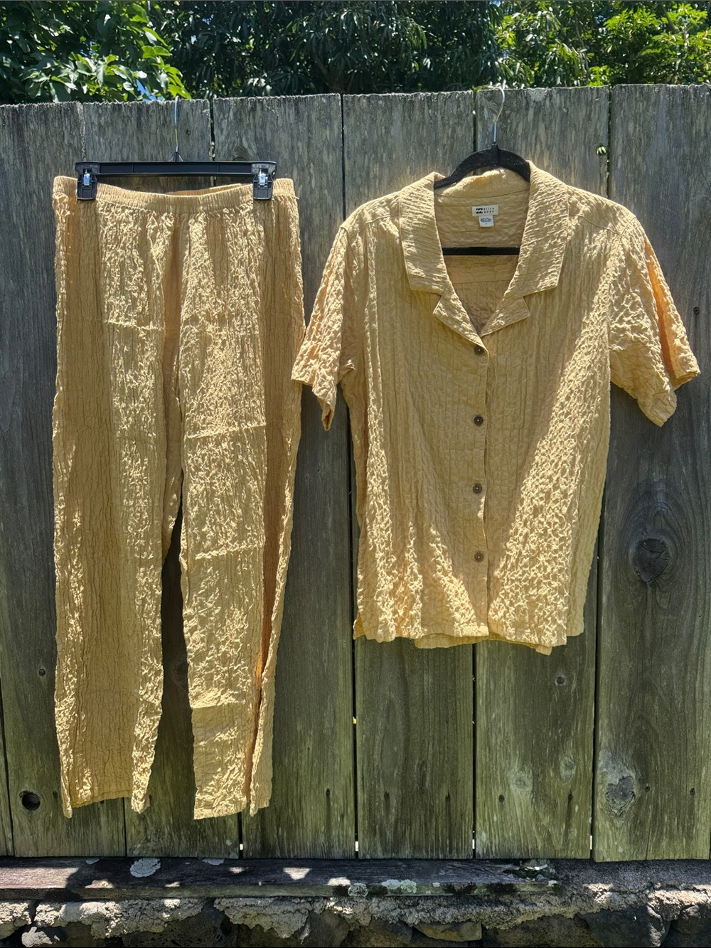 Billabong Crinkled Two-Piece Set in Mustard